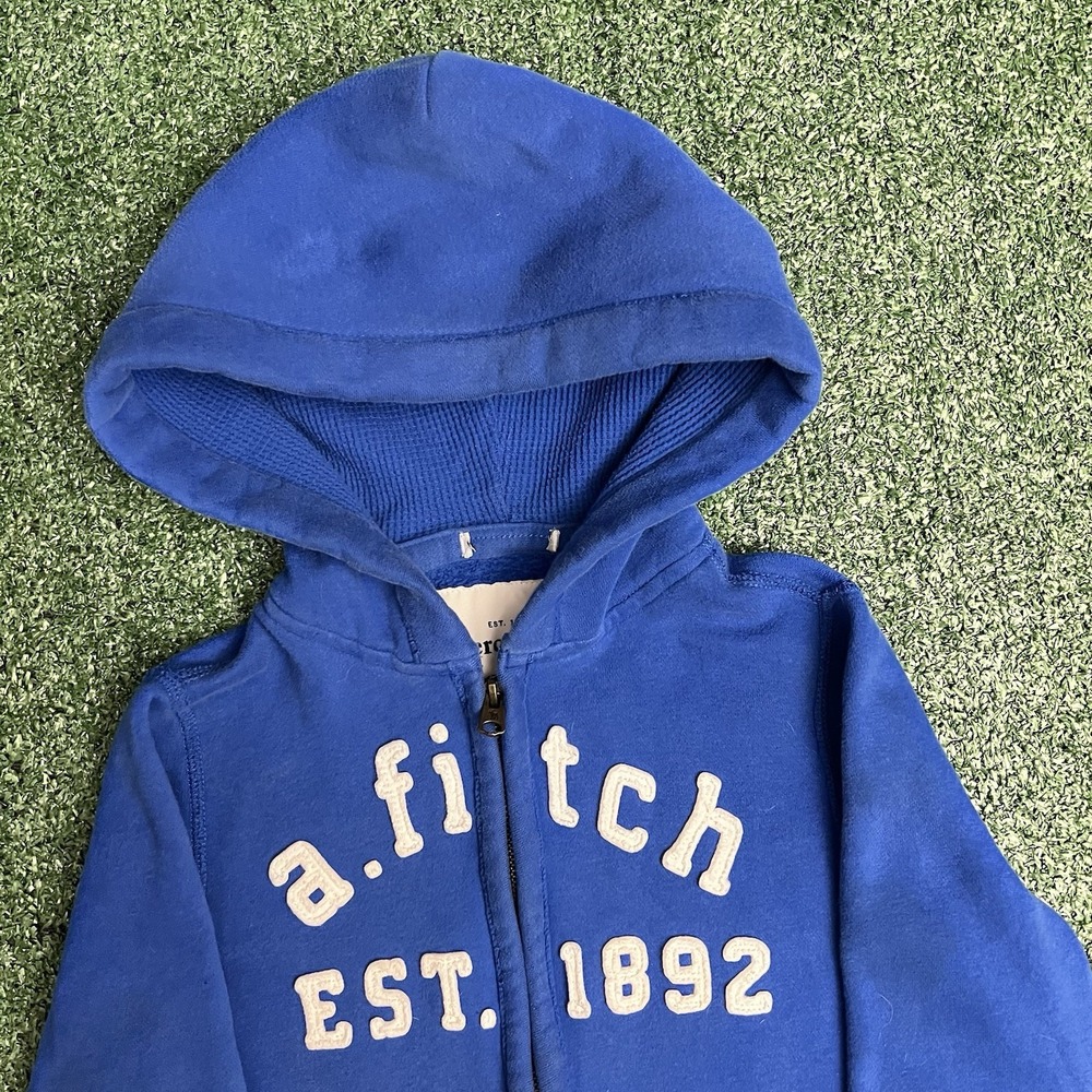 Vintage Abercrombie & Fitch Kids Embroidered Spellout Blue Hoodie Medium Y2K